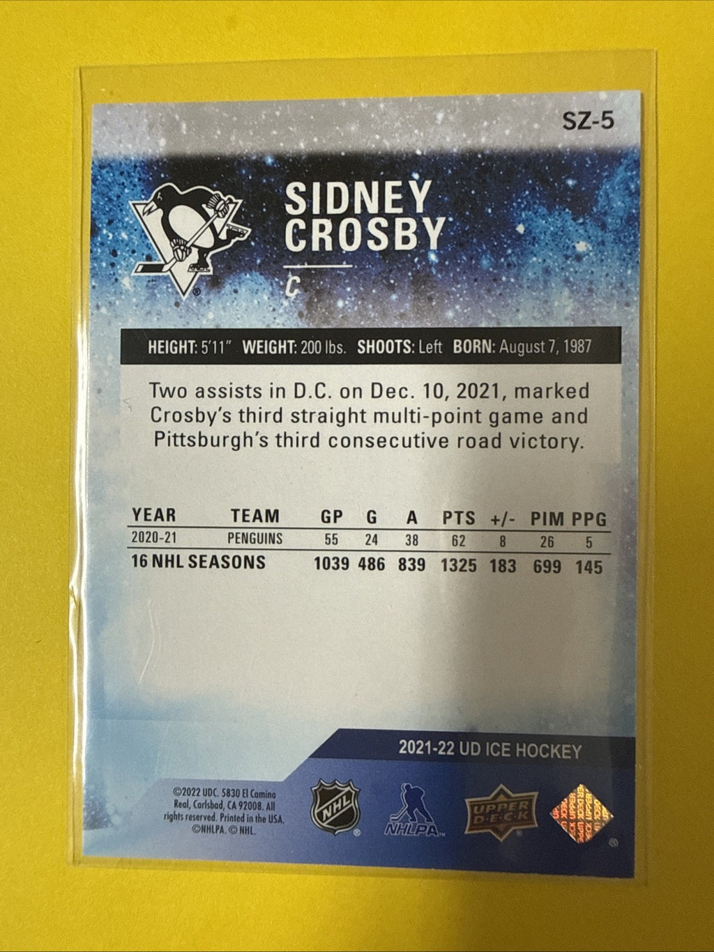 Sidney Crosby 2021/22 Cards - back