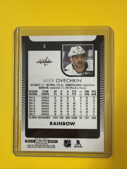 Alex Ovechkin 2021/22 O Pee Chee Platinum Rainbow Card - back