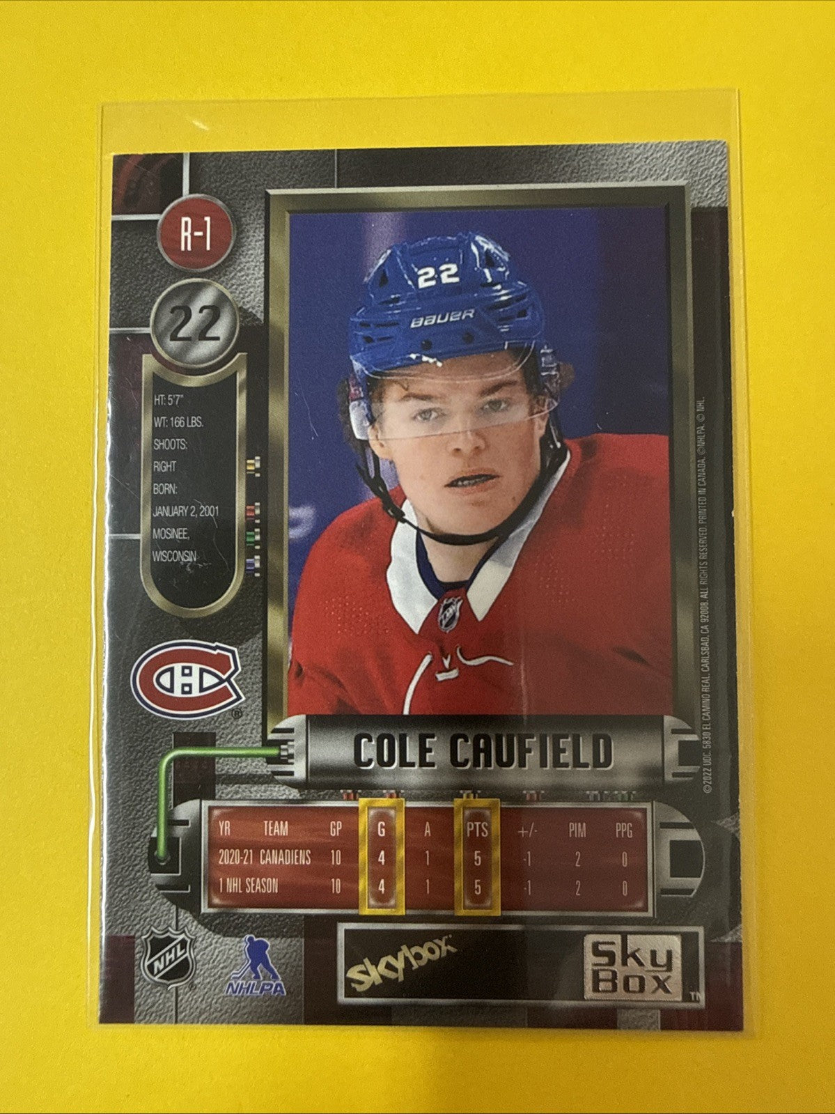 Cole Caufield 2021/22 Metal Universe Skybox Rookie Card - back