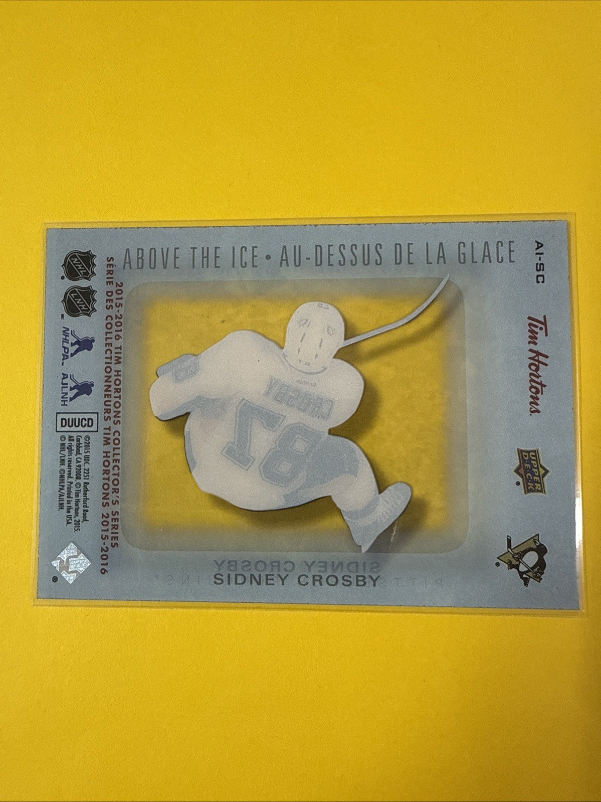 Sidney Crosby 2015/16 Tim Hortons Above the Ice Card - back