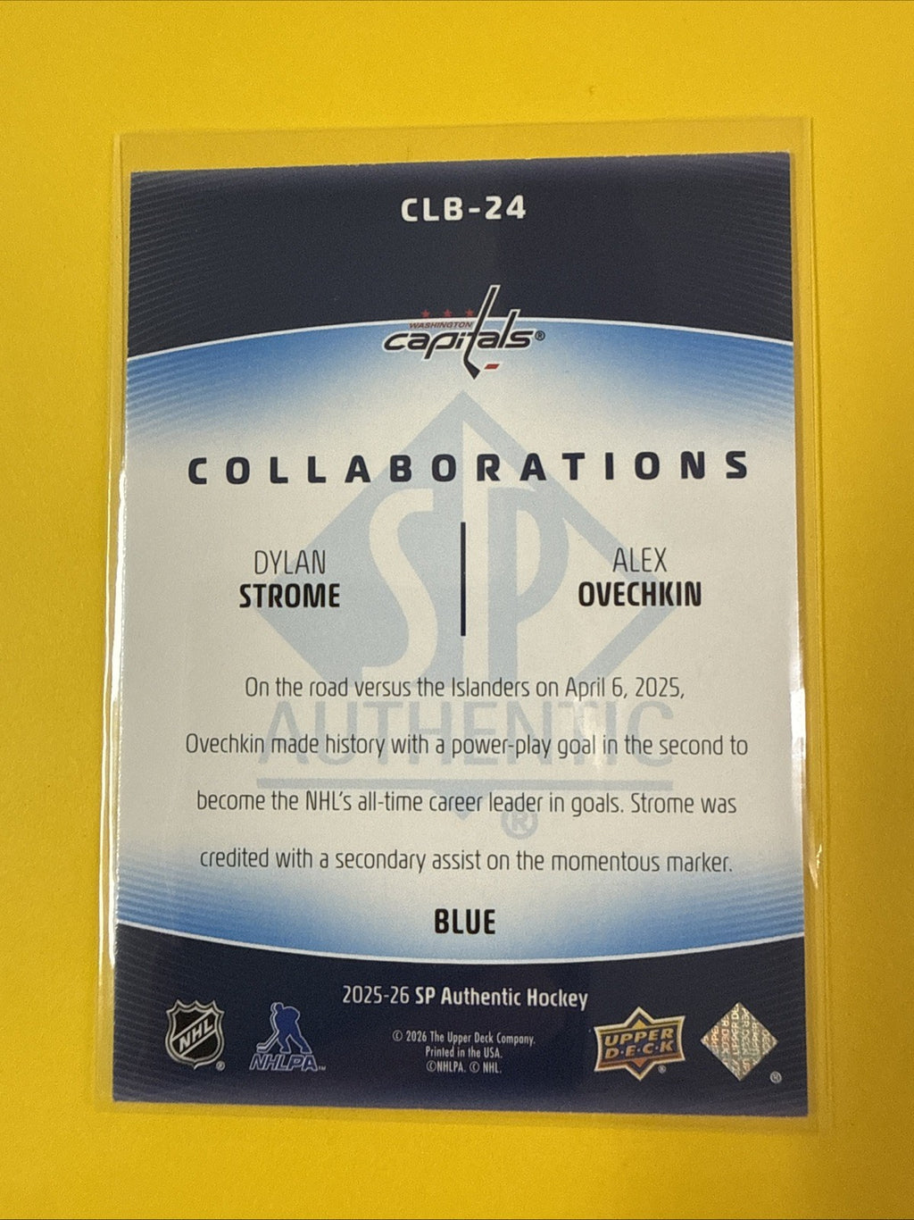 Alex Ovechkin 2025/26 SP Authentic Collaborations Blue Card - back