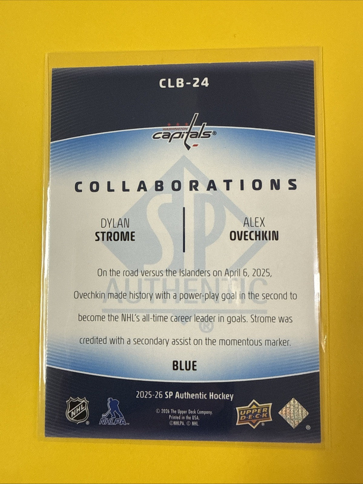 Alex Ovechkin 2025/26 SP Authentic Collaborations Blue Card - back