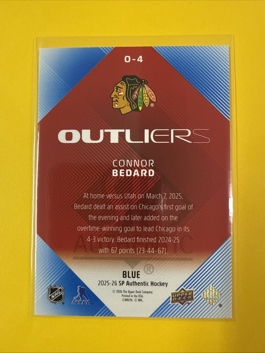 Connor Bedard 2025/26 SP Authentic Outliers Blue Card - back