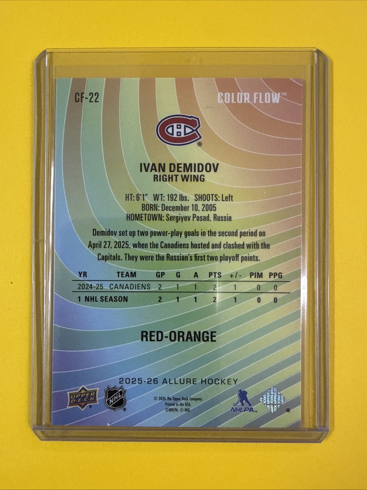 Ivan Demidov 2025/26 Allure Color Flow Rookie Card Red-Orange - back