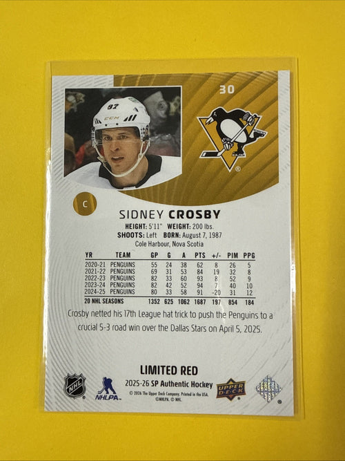 2025-26 Sidney Crosby SP Authentic Spa Limited Red Penguins #30 - back