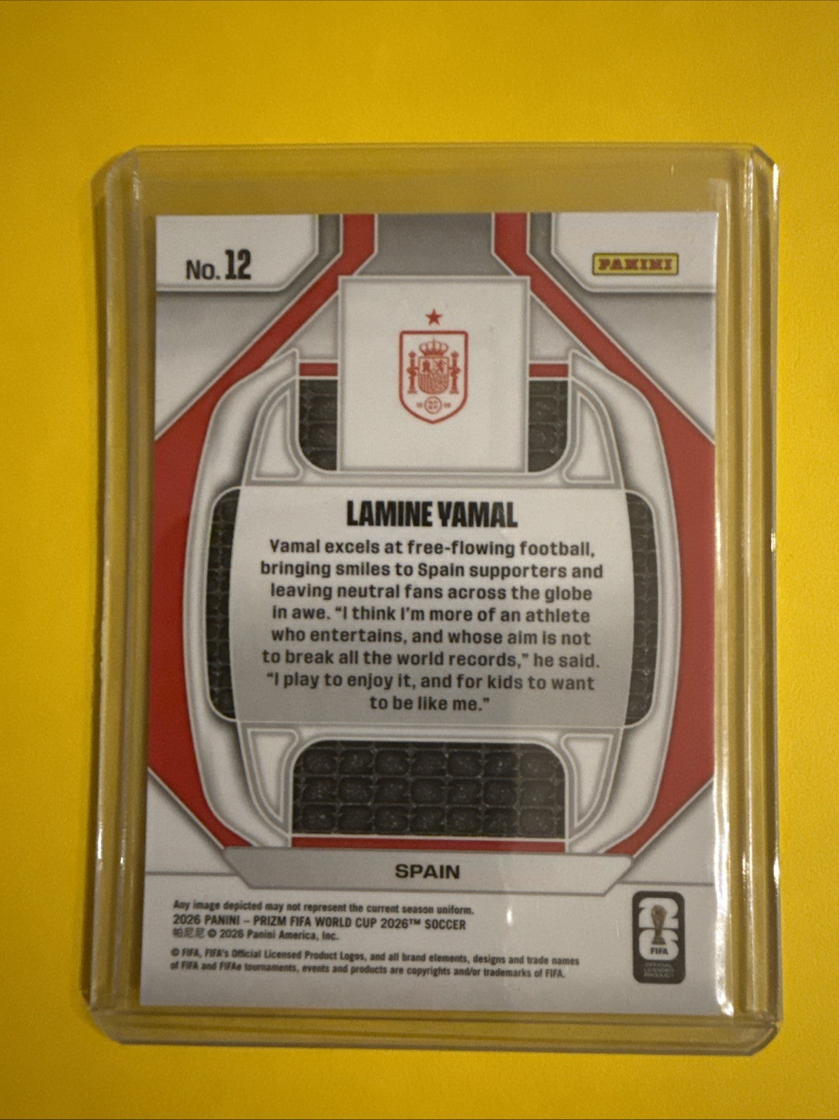 Panini 2026 Prizm Fifa World Cup #12 New Era Inserts Lamine Yamal Spain - back