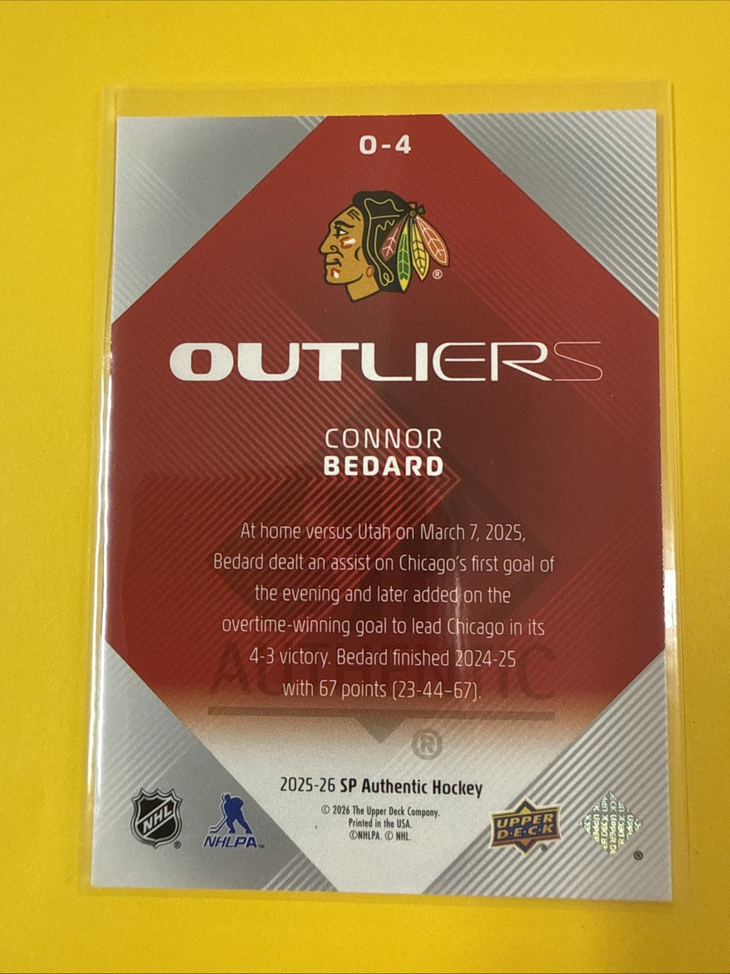 Connor Bedard 2025/26 SP Authentic Outliers Card - back