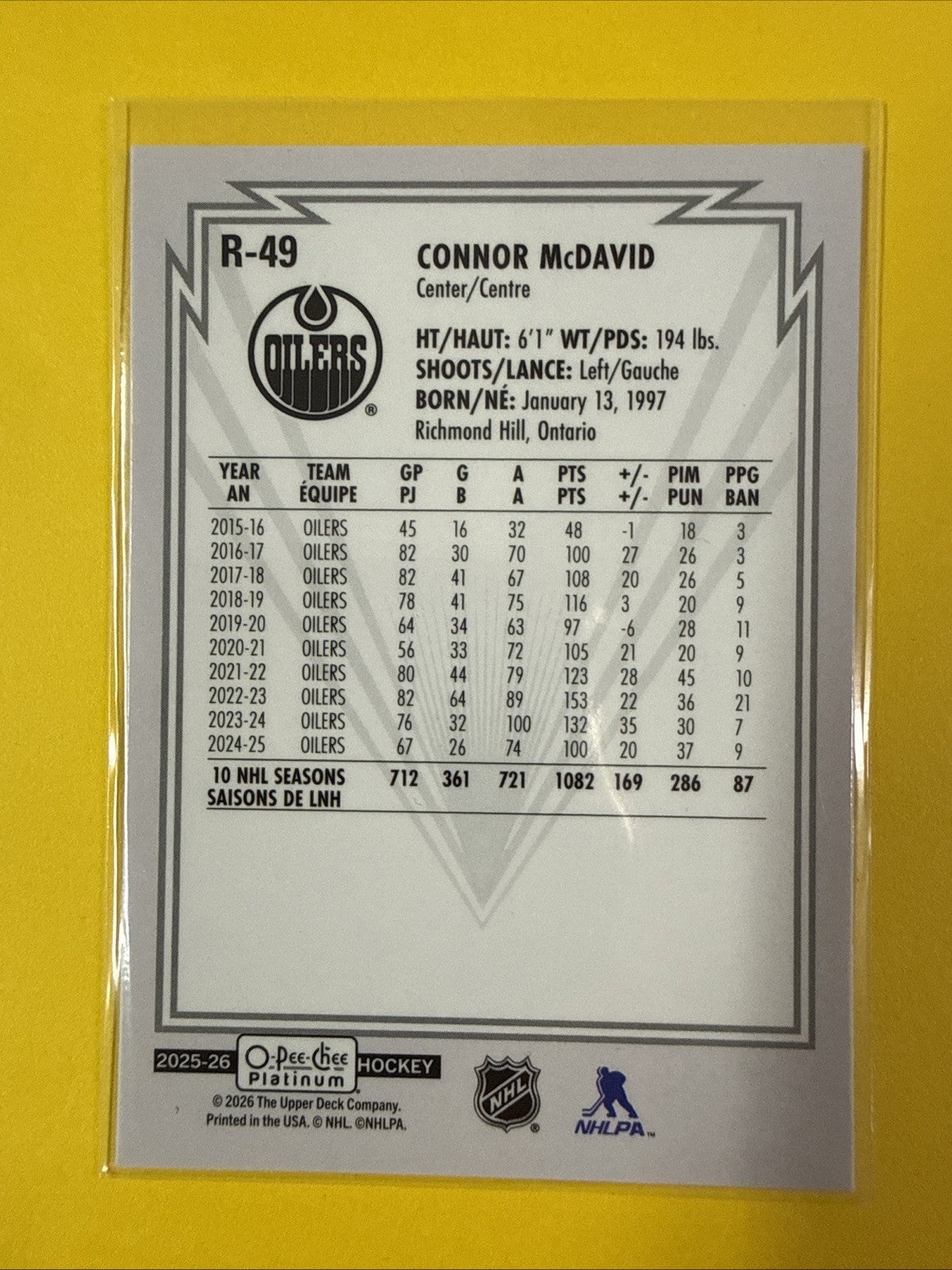 Connor McDavid 2025/26 O Pee Chee Platinum Retro Card #R-49 - back