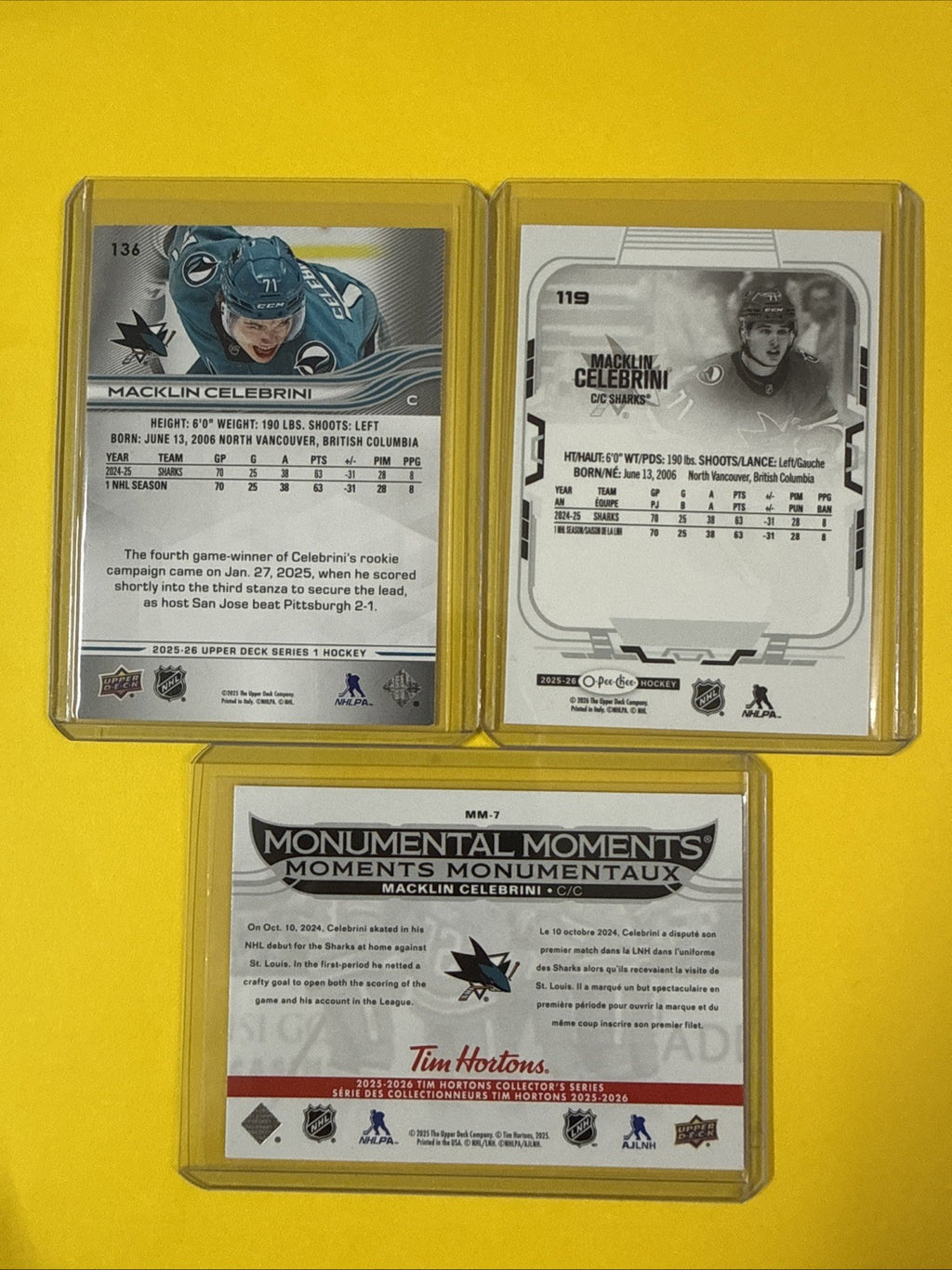 Macklin Celebrini 2025/26. Super Deal 3 Cards - back