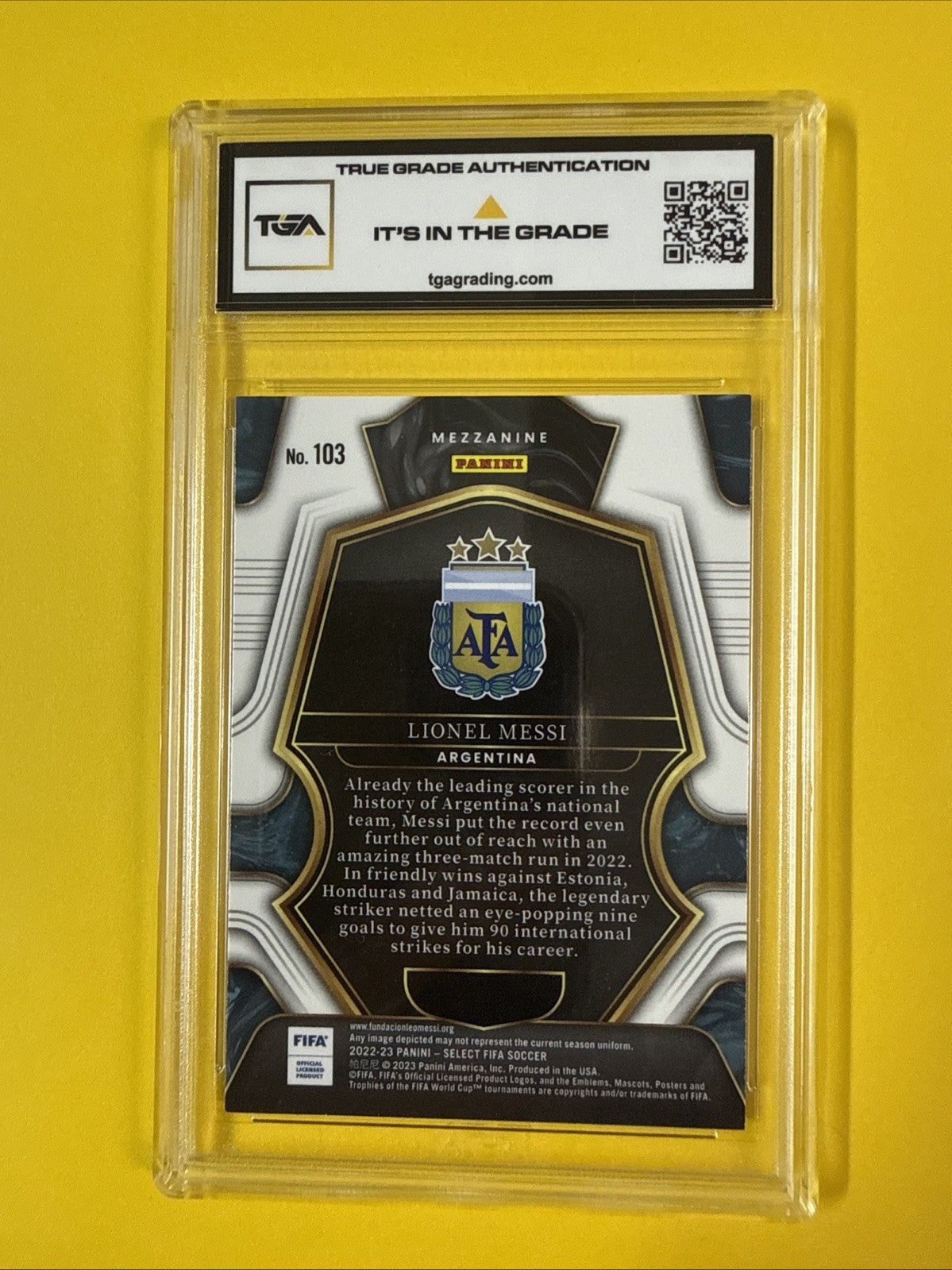 Lionel Messi 2022 Select Fifa Chrome Card Graded 9 - back