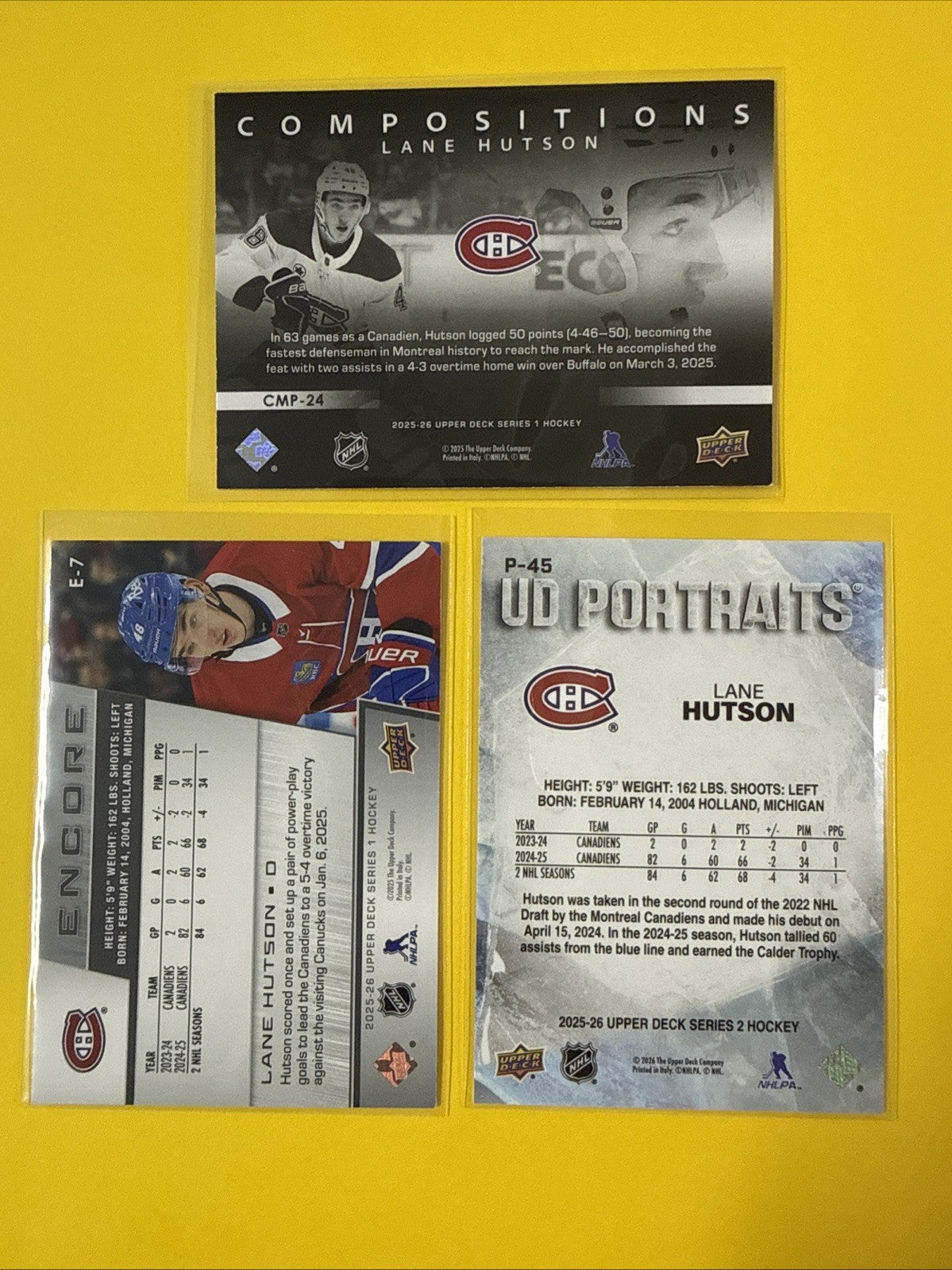 Lane Hutson 2025/26 Upper Deck 3 Inserts Cards - back
