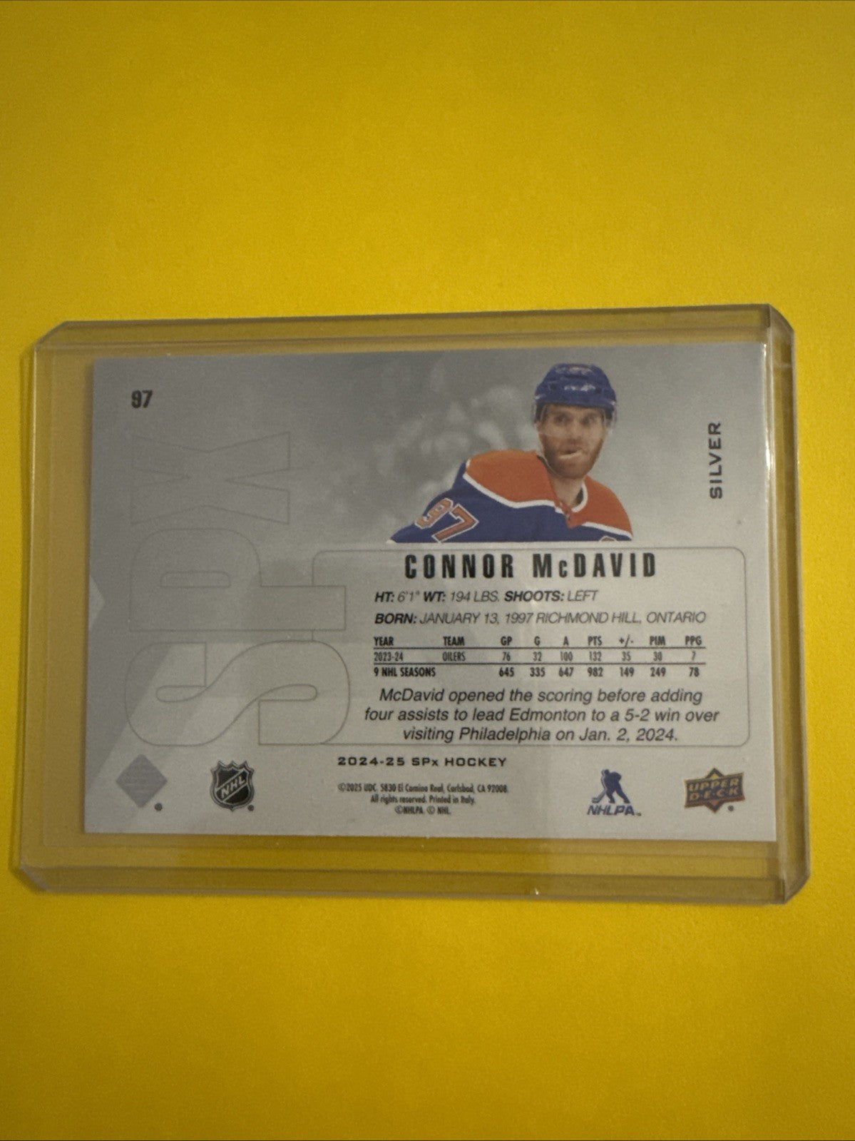 Connor McDavid 2024/25 SPx Silver Card - back