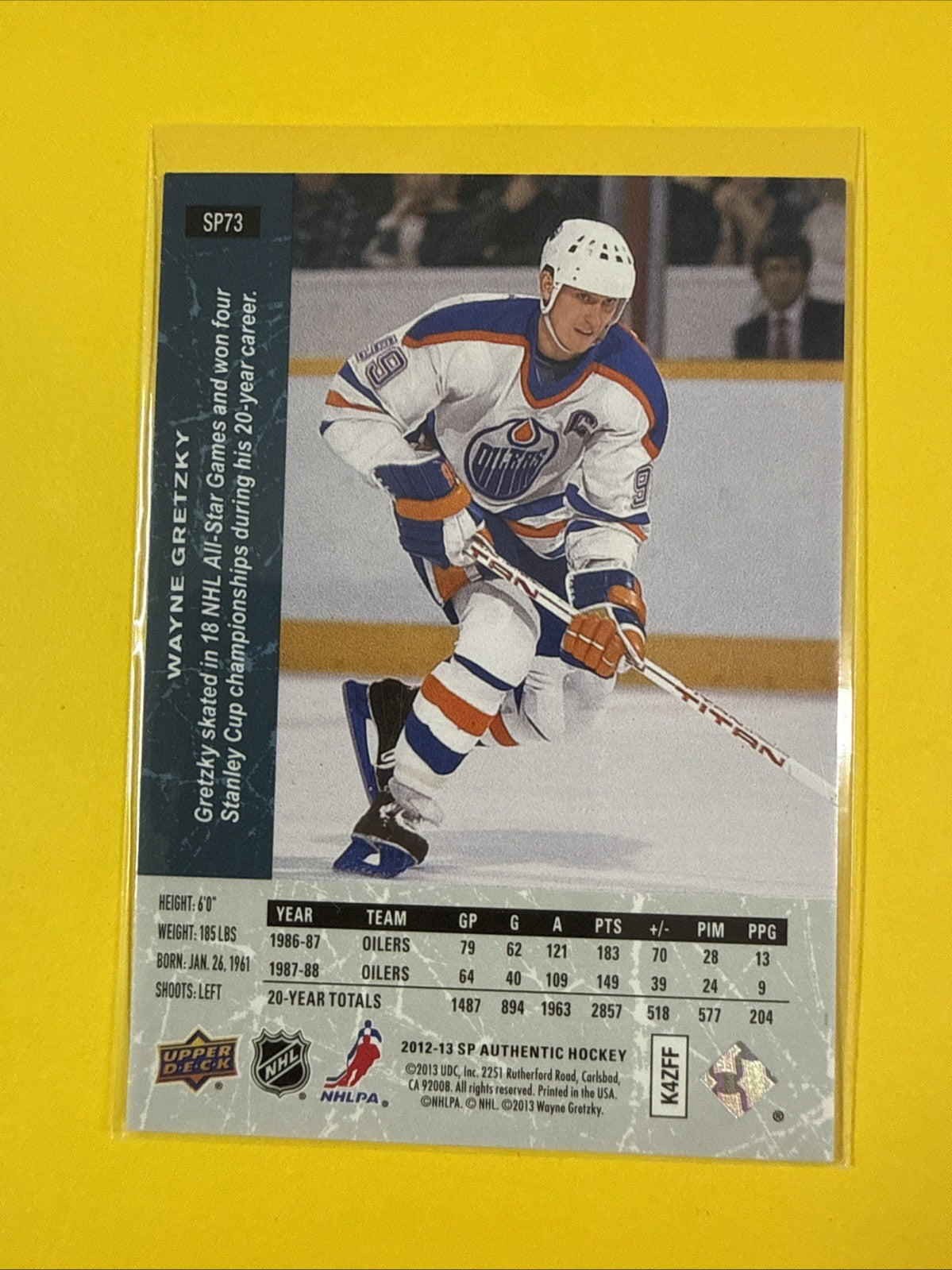 Wayne Gretzky 2012-13 SP Authentic Card No.SP73 - back