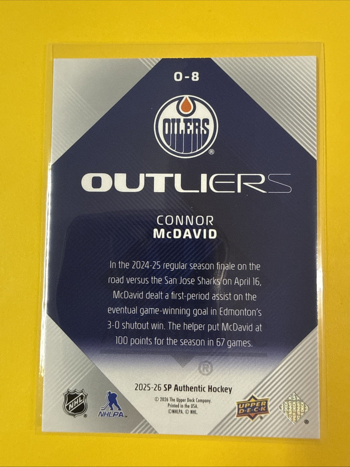 Connor McDavid 2025/26 SP Authentic Outliers Card - back