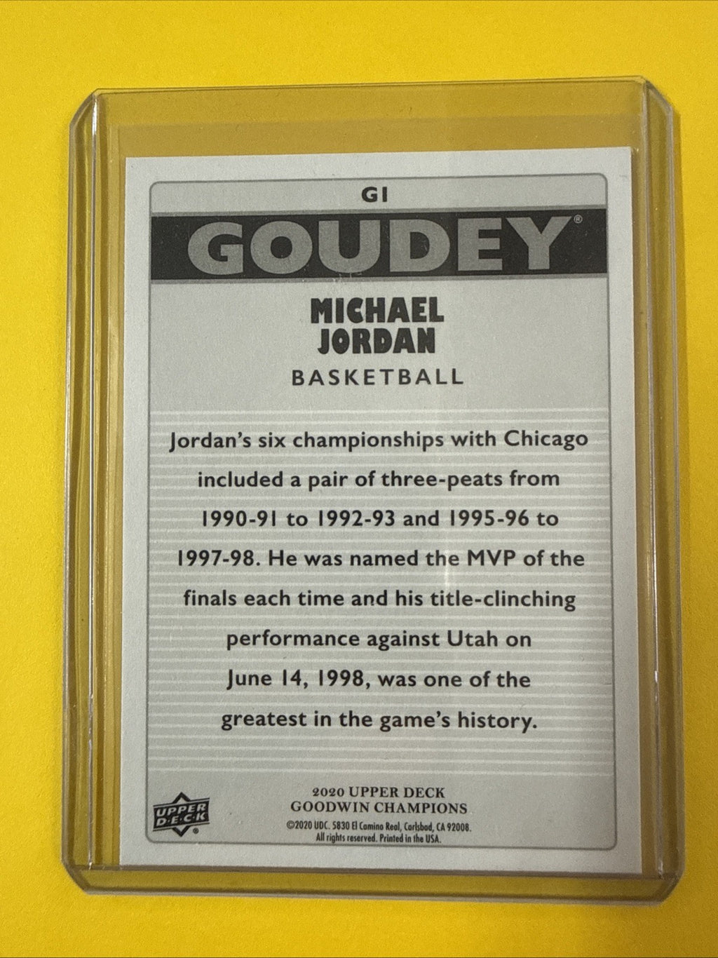 Michael Jordan 2020 Upper Deck Goodwin Champions Card #G1 - back