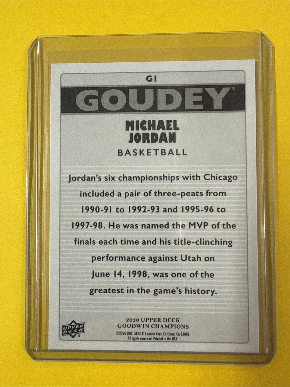 Michael Jordan 2020 Upper Deck Goodwin Champions Card #G1 - back