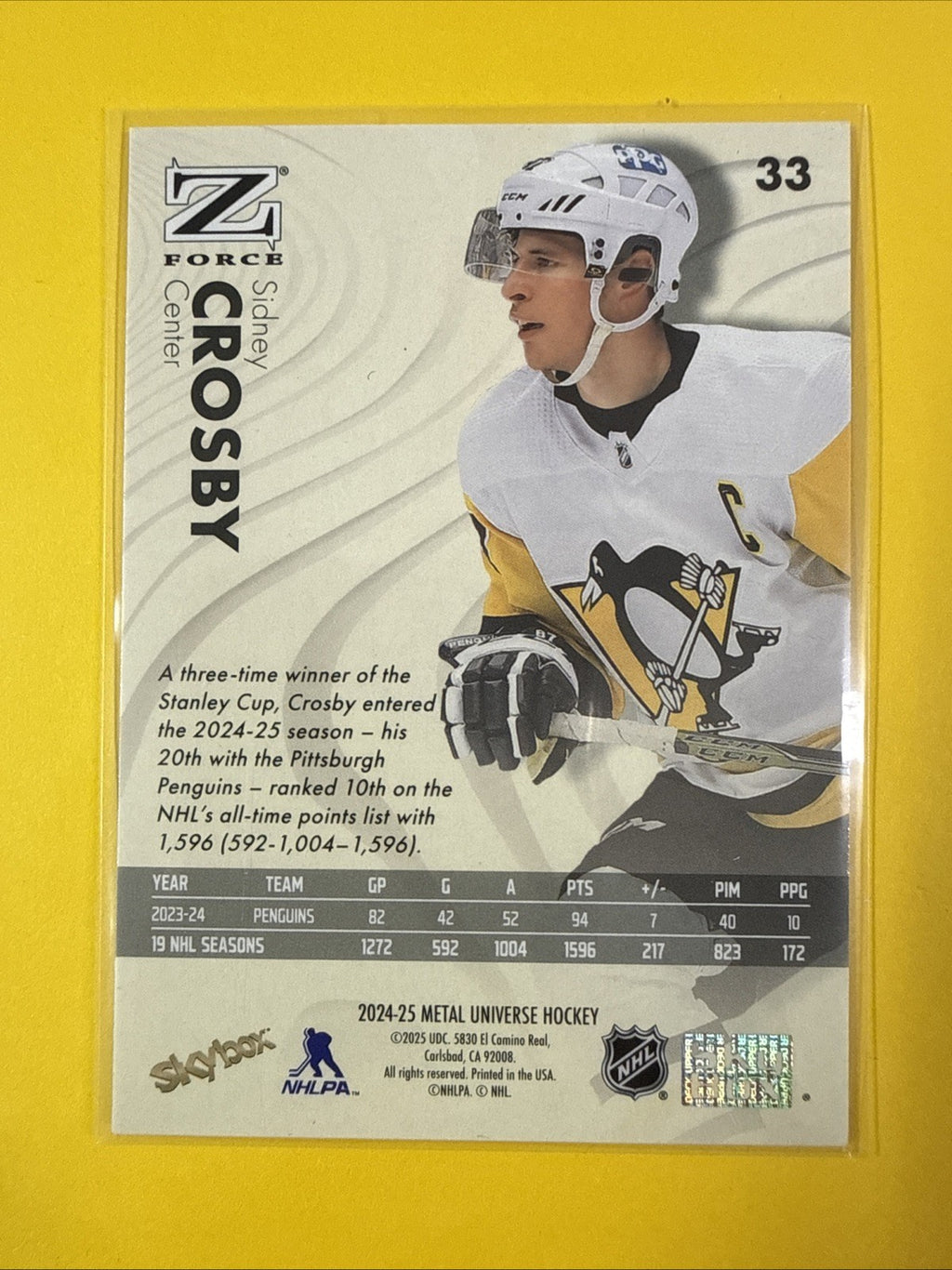 Sidney Crosby 2024/25 Metal Universe Hockey Card - back