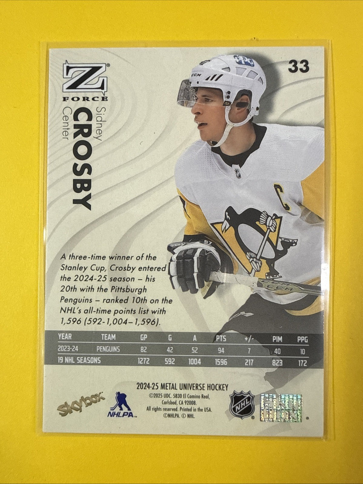 Sidney Crosby 2024/25 Metal Universe Hockey Card - back