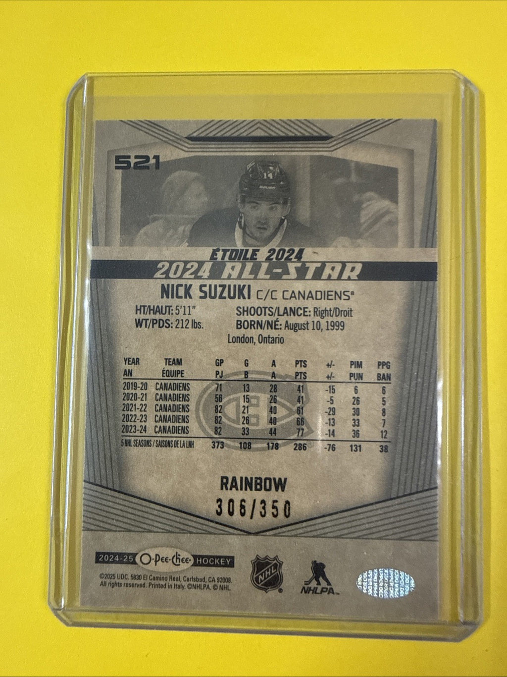 Nick Suzuki 2024/25 O Pee Chee All Star Rainbow Foil Card 306/350 - back