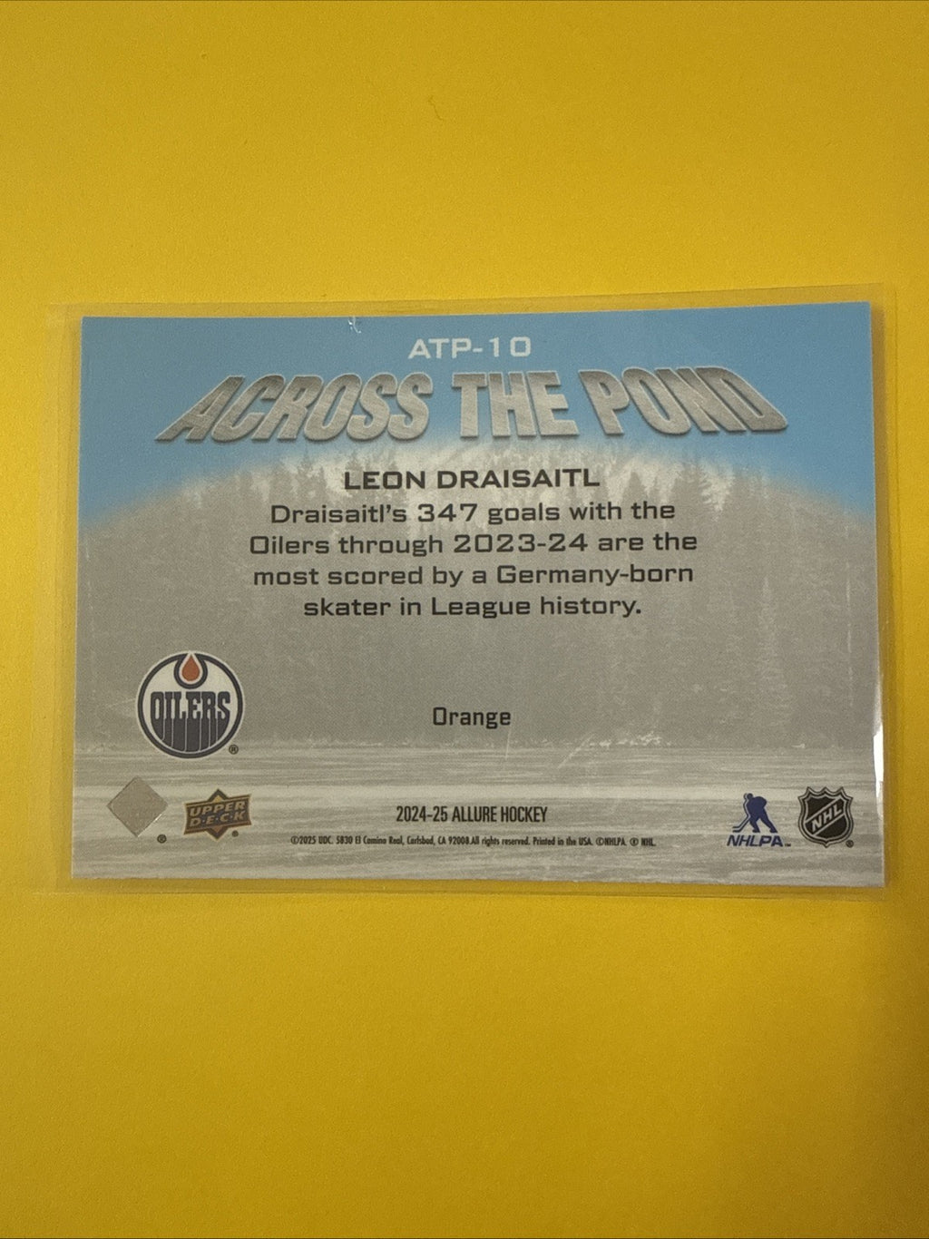 Leon Draisaitl 2024/25 Allure Across the Pond Orange Card - back