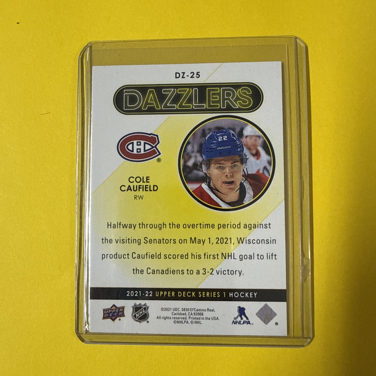 Cole Caufield 2021/22 Green Dazzlers Rookie Card - back
