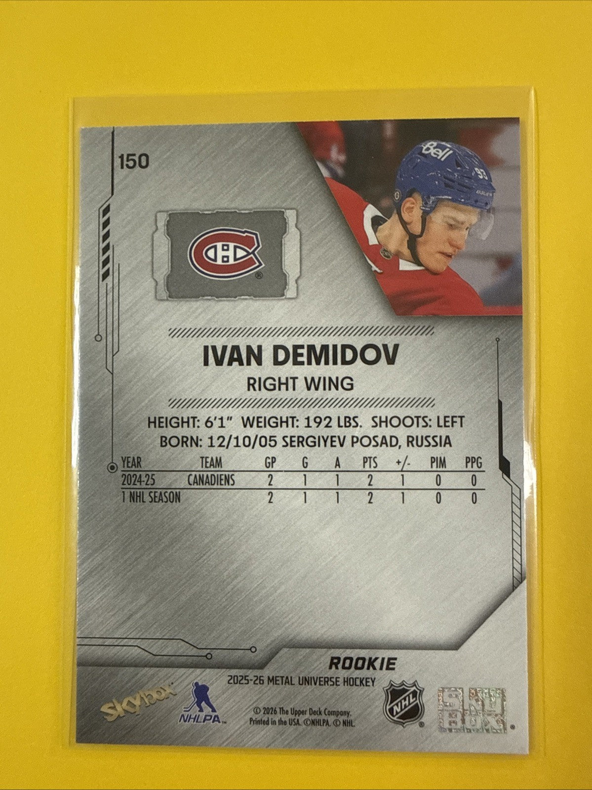 Ivan Demidov 2025/26 Metal Universe Rookie Card - back
