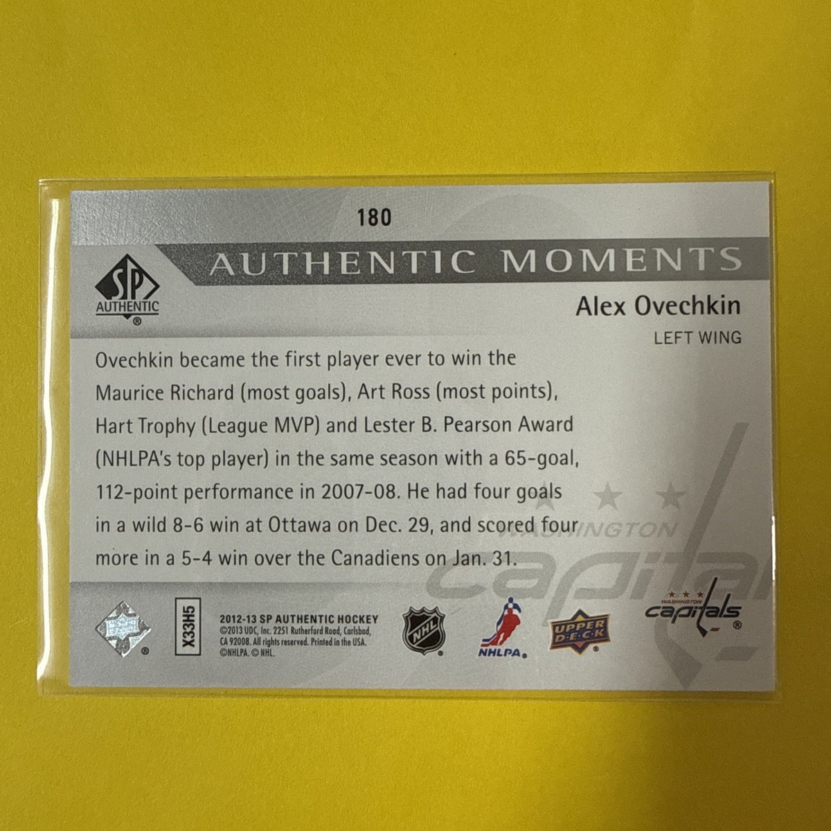 Alexander Ovechkin 2012 Card - back