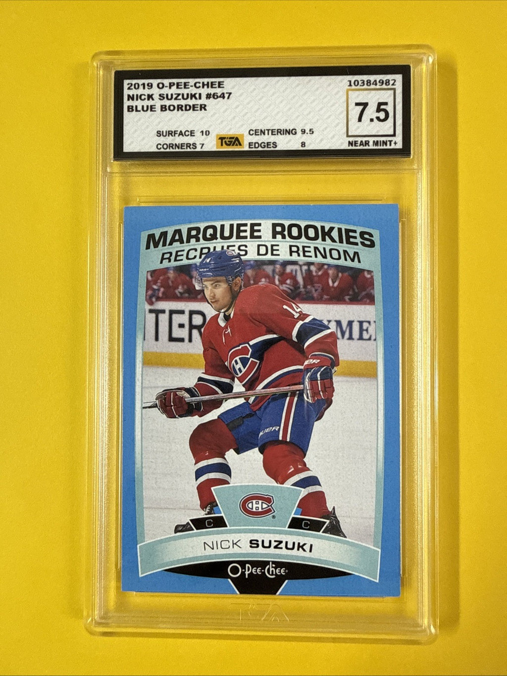Nick Suzuki 2019 O Pee Chee Rookie Card Blue Border Graded 7.5 - front