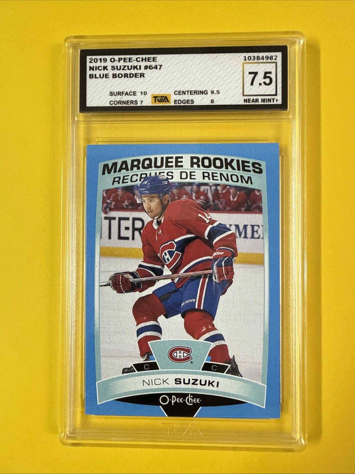 Nick Suzuki 2019 O Pee Chee Rookie Card Blue Border Graded 7.5 - front
