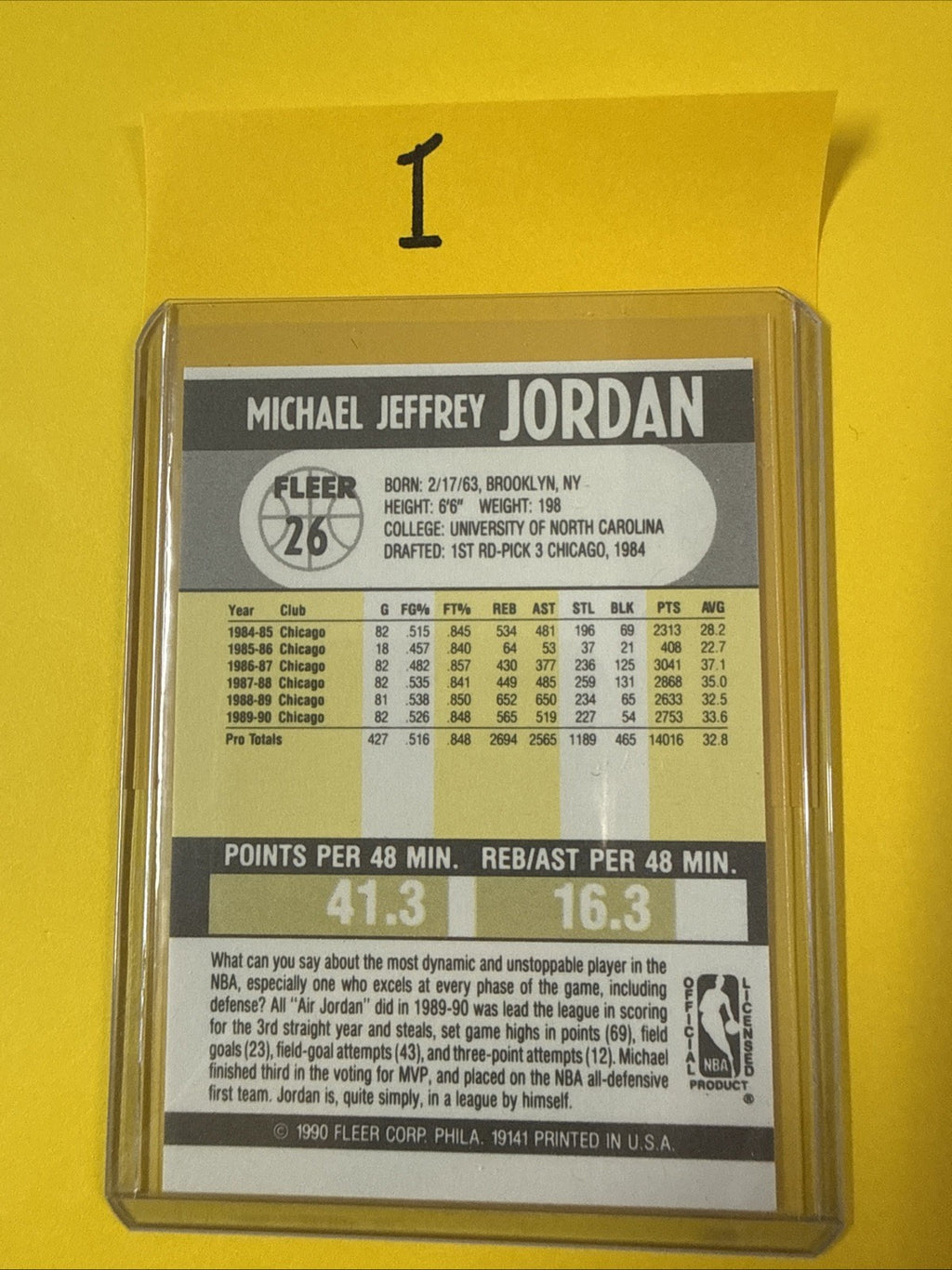 Michael Jordan 1990/91 Fleer Card #26 - back