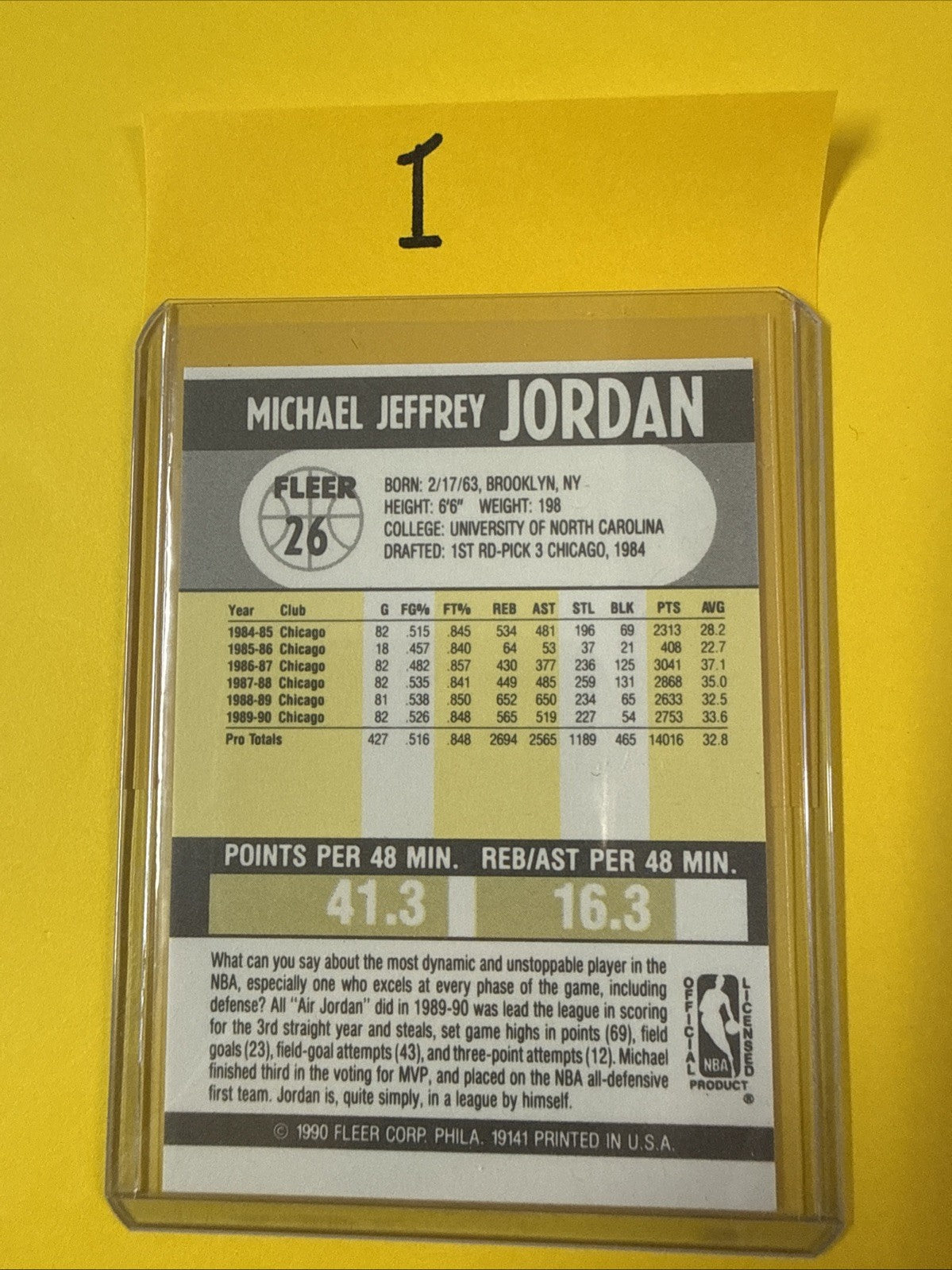 Michael Jordan 1990/91 Fleer Card #26 - back