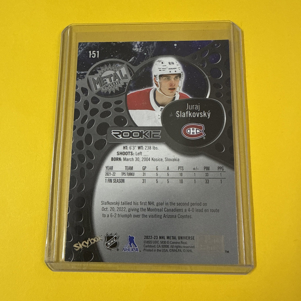 Juraj Slafkovsky 2022/23 Rookie Card Skybox Metal Universe - back