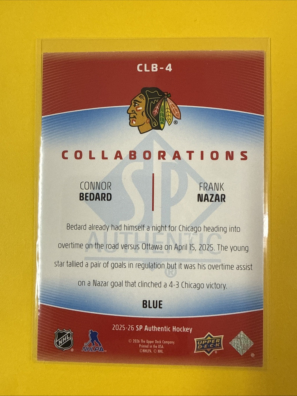 Connor Bedard 2025/26 SP Authentic Collaborations Blue Card - back