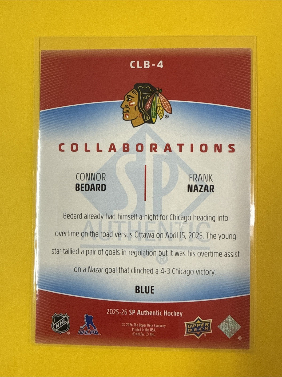 Connor Bedard 2025/26 SP Authentic Collaborations Blue Card - back