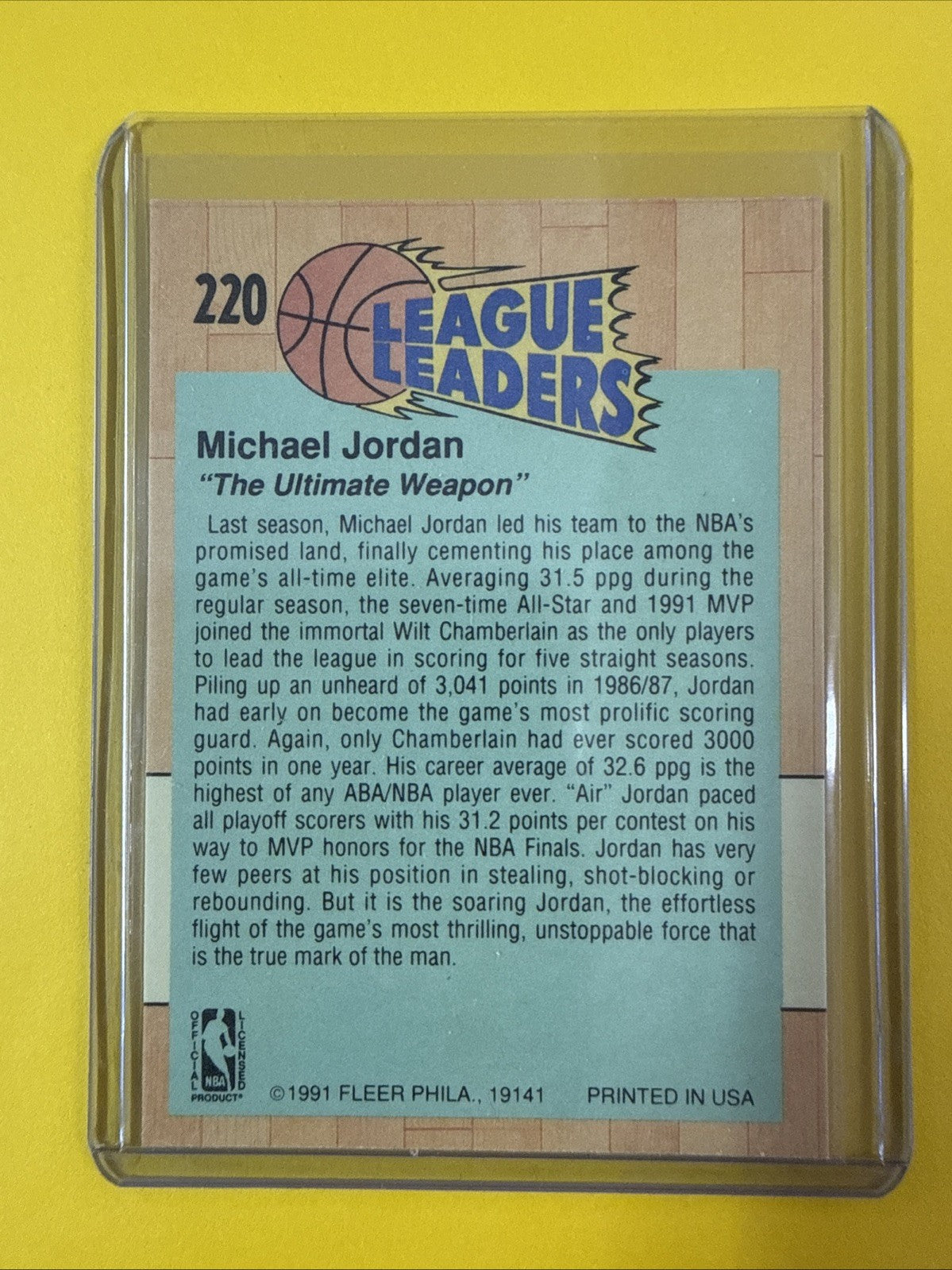 Michael Jordan 1991/92 Fleer League Leaders Card #220 - back