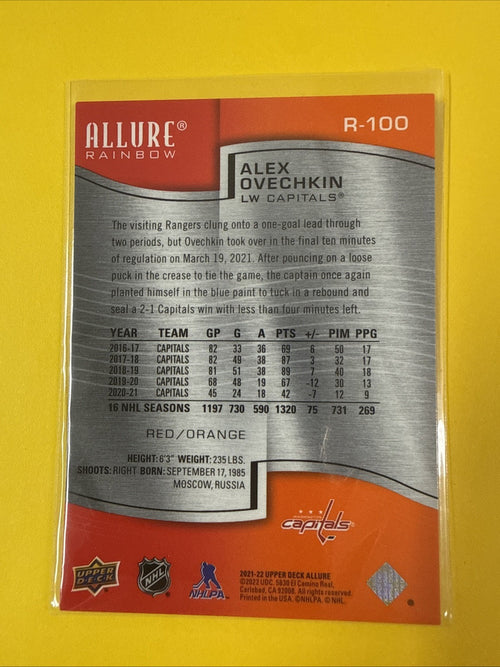 Alex Ovechkin 2021/22 UD Allure Rainbow Card - back