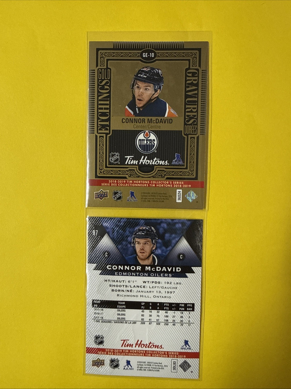 Connor McDavid 2018/19 Tim Hortons 2 Hockey Cards - back