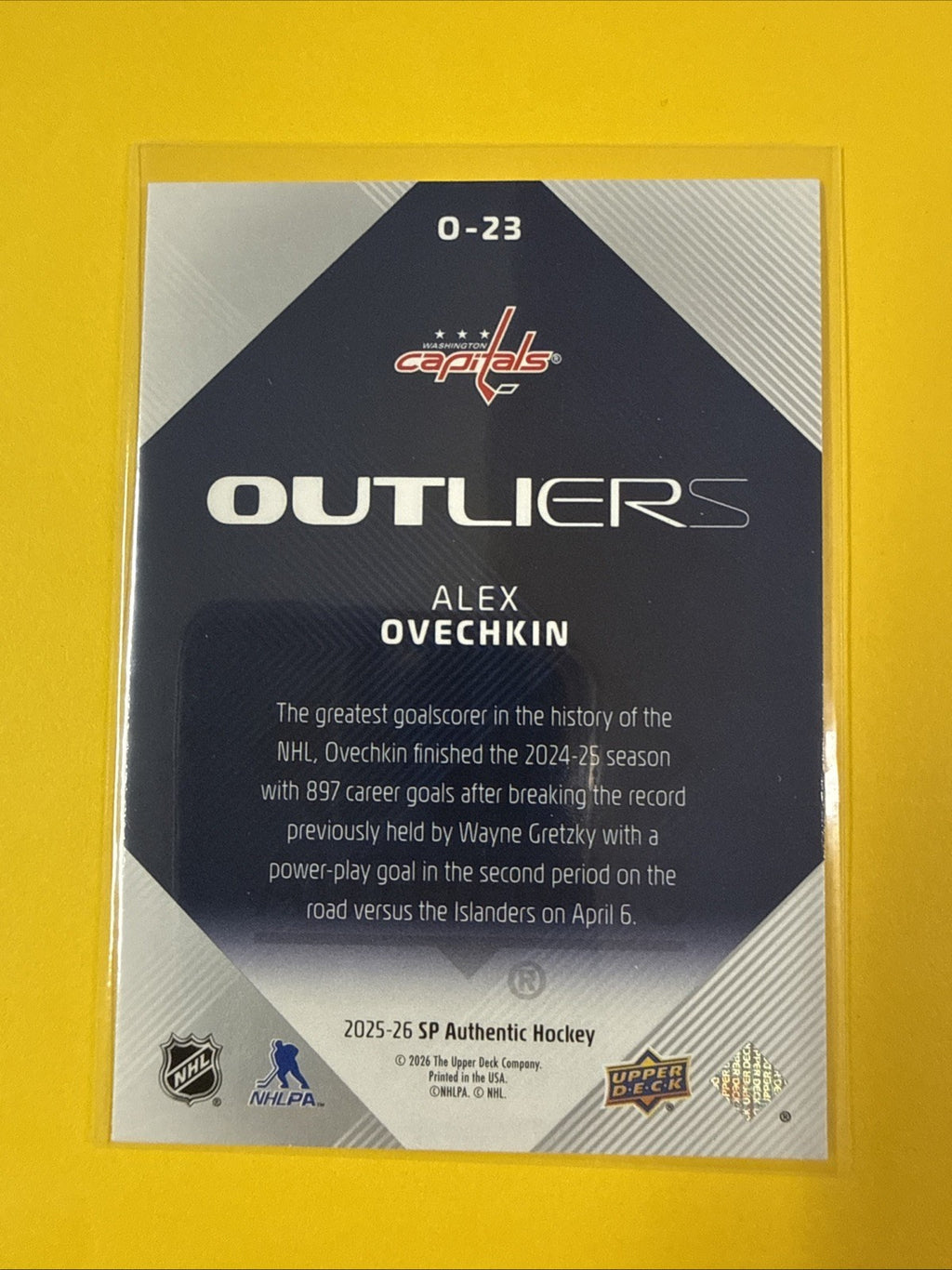 Alex Ovechkin 2025/26 SP Authentic Outliers Card - back