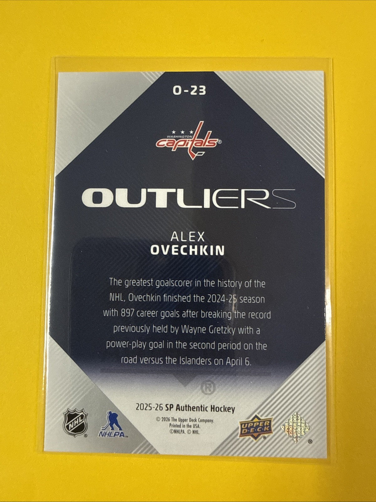 Alex Ovechkin 2025/26 SP Authentic Outliers Card - back