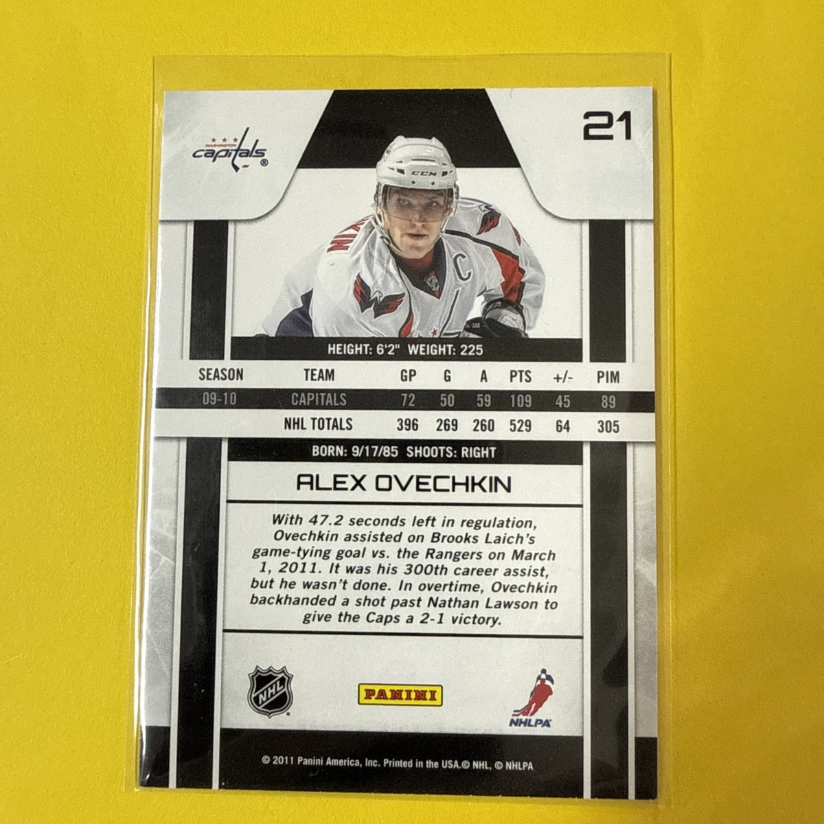 Alexander Ovechkin 2011 Card - back