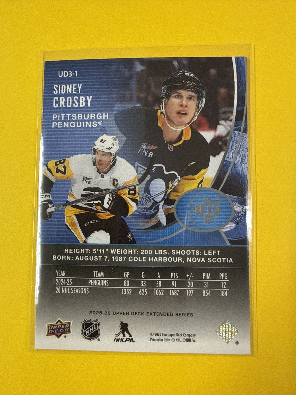 Sidney Crosby 2025/26 UD Extended Card - back