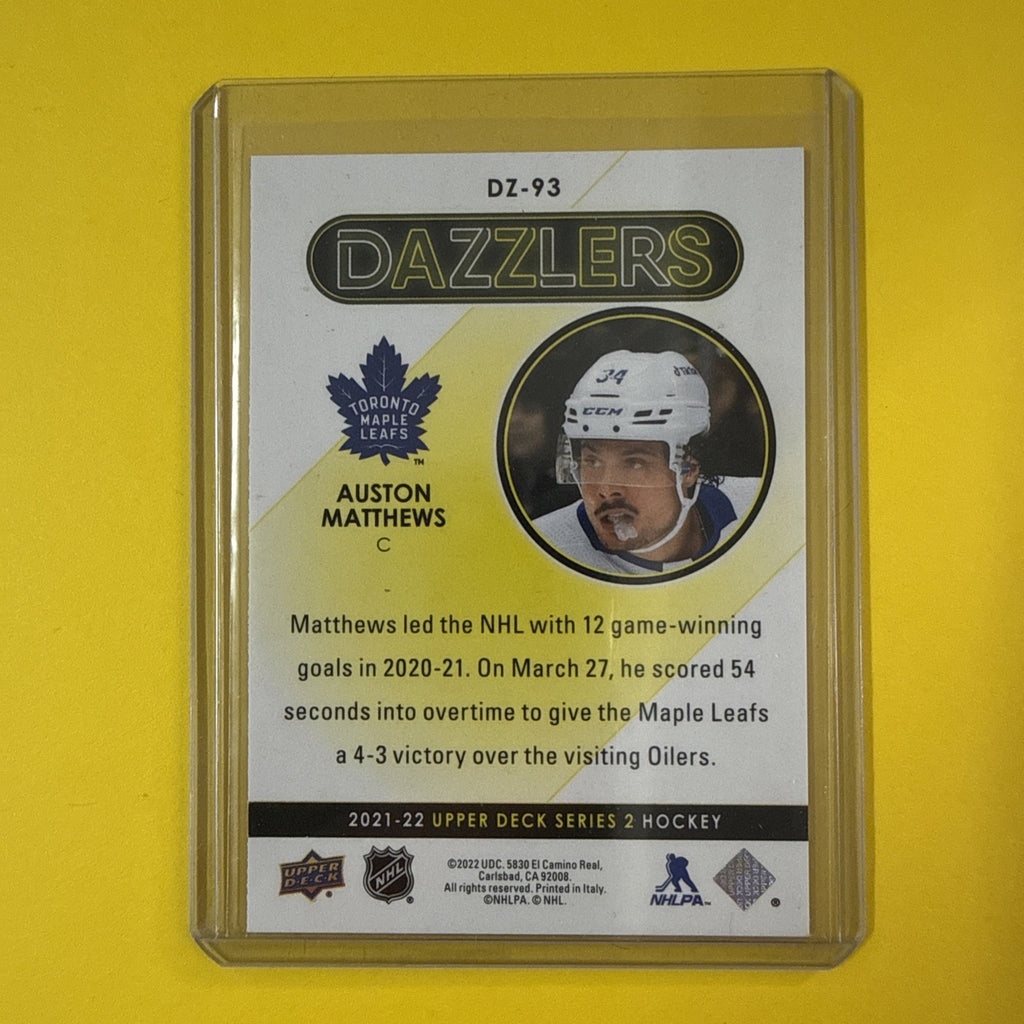 Auston Matthews 2021/22 UD Blue Dazzlers Card - back