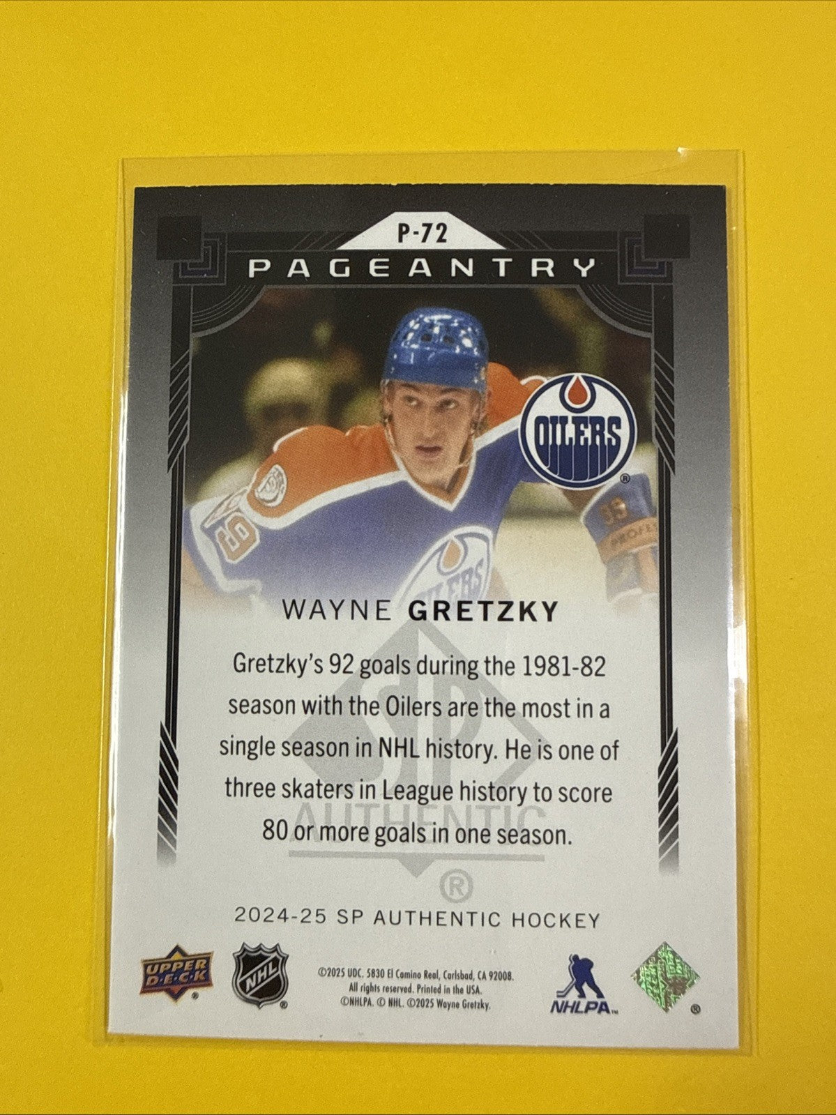 Wayne Gretzky 2024-25 SP Authentic Pageantry Red Card - back