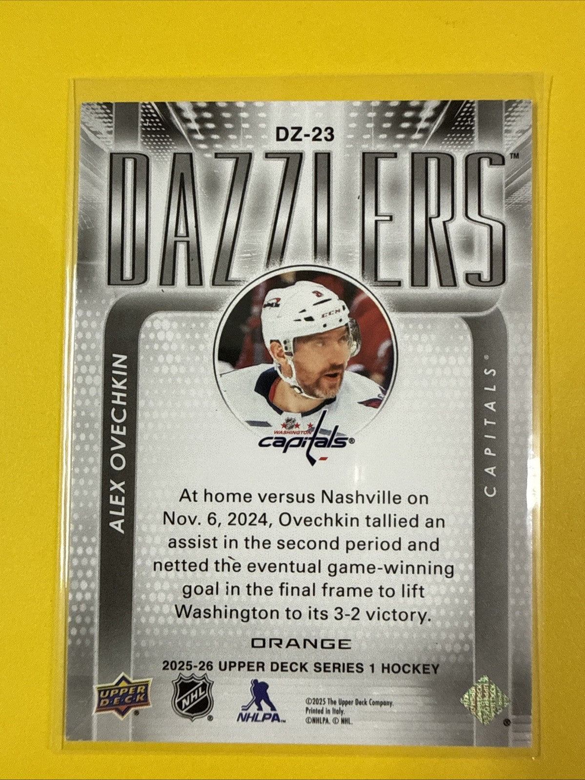 Alex Ovechkin 2025/26 UD Orange Dazzlers Card - back