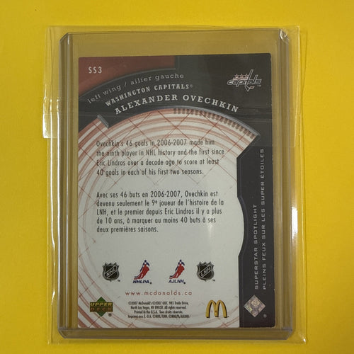 Alex Ovechkin 2006/07 Mcdonald’s Superstar Spotlight Card - back