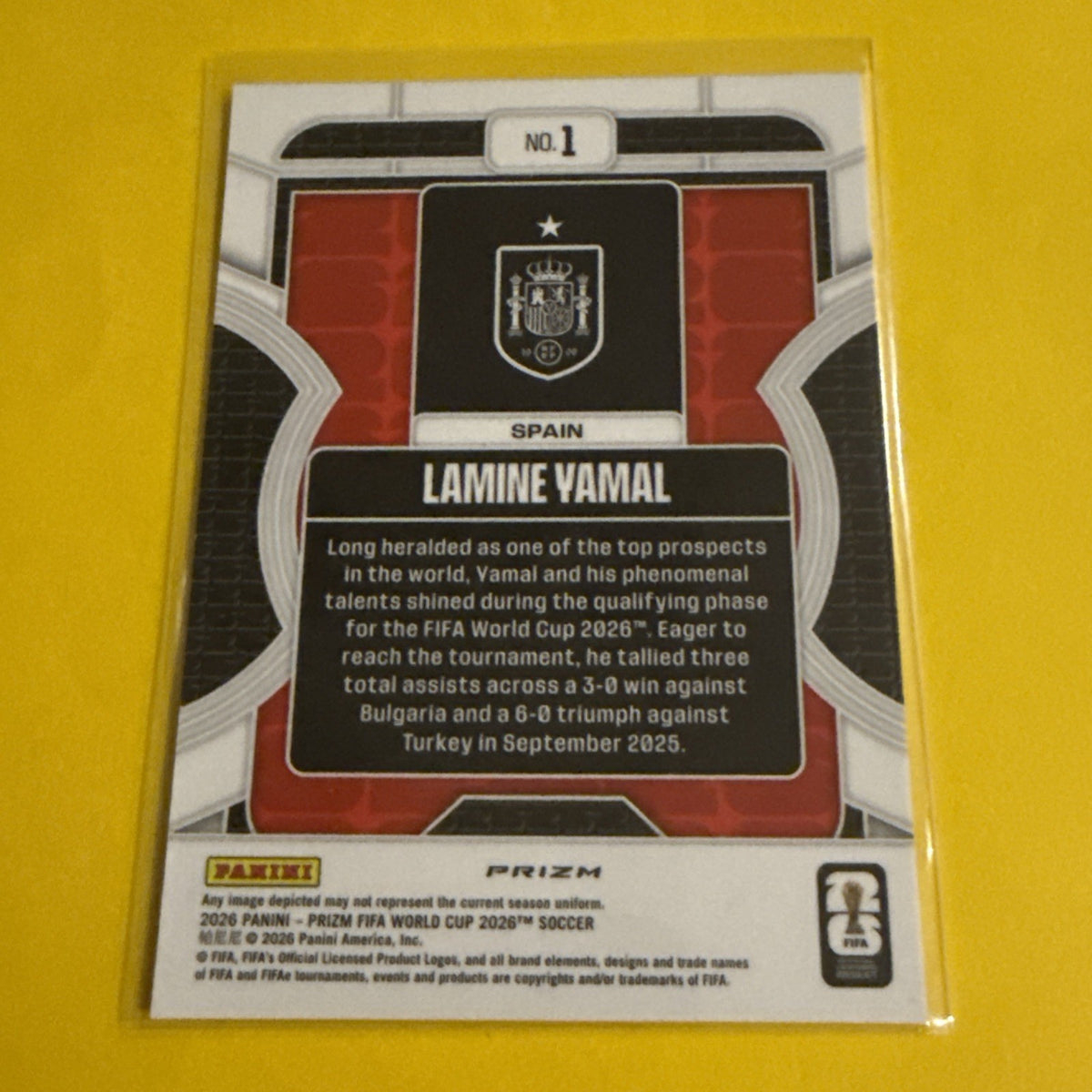 Panini 2026 Prizm Fifa World Cup Phenomenon Insert #1 Lamine Yamal Spain - back