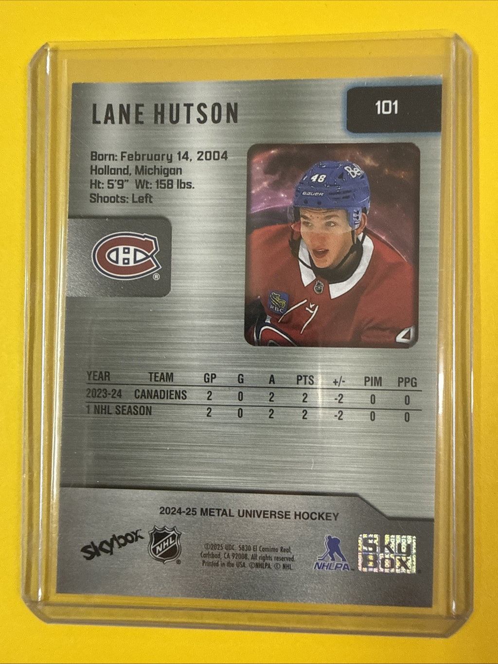 2024-25 Skybox Metal Universe Rookie Card RC #101 Canadiens - Lane Hutson - back