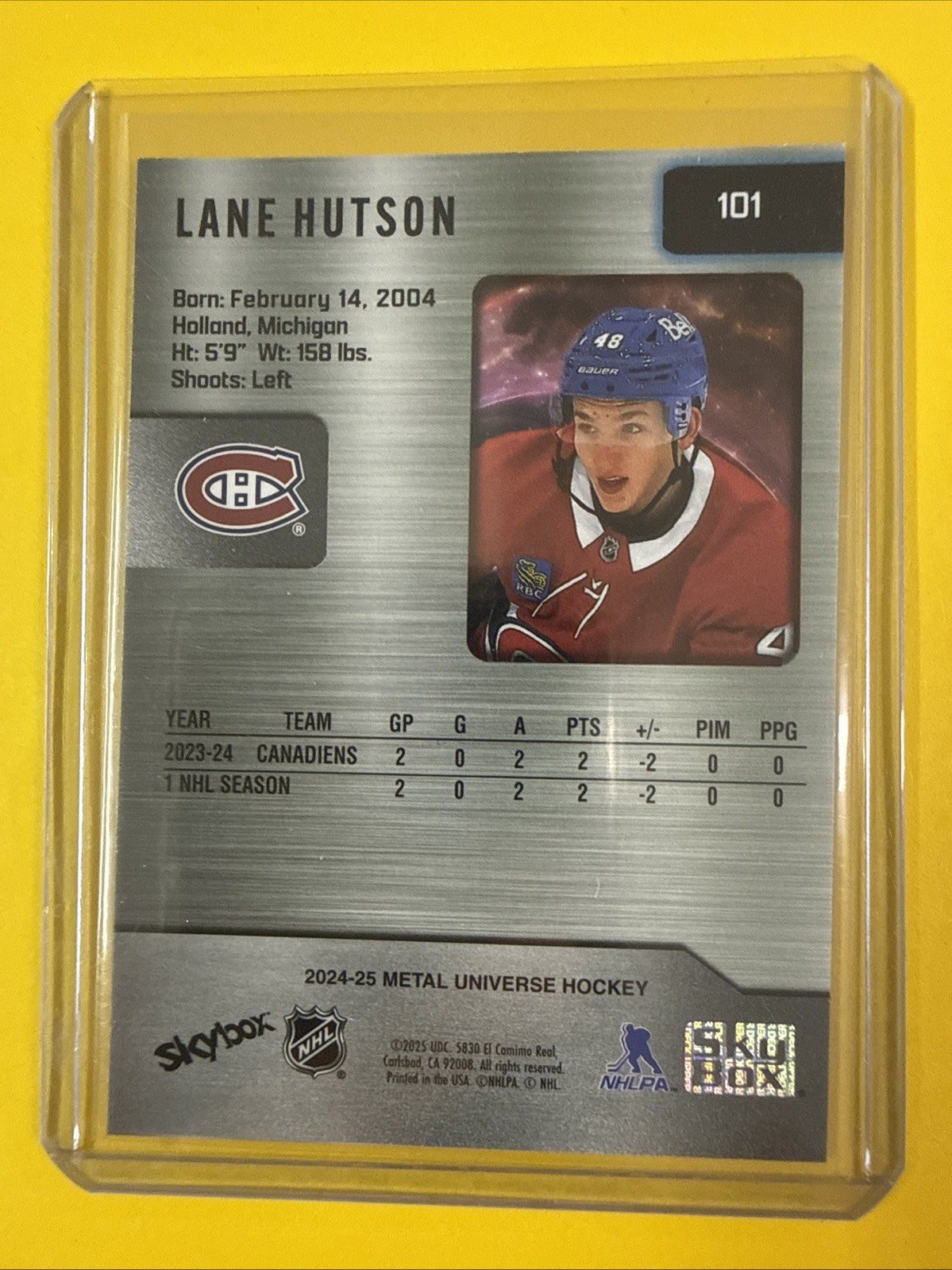 2024-25 Skybox Metal Universe Rookie Card RC #101 Canadiens - Lane Hutson - back