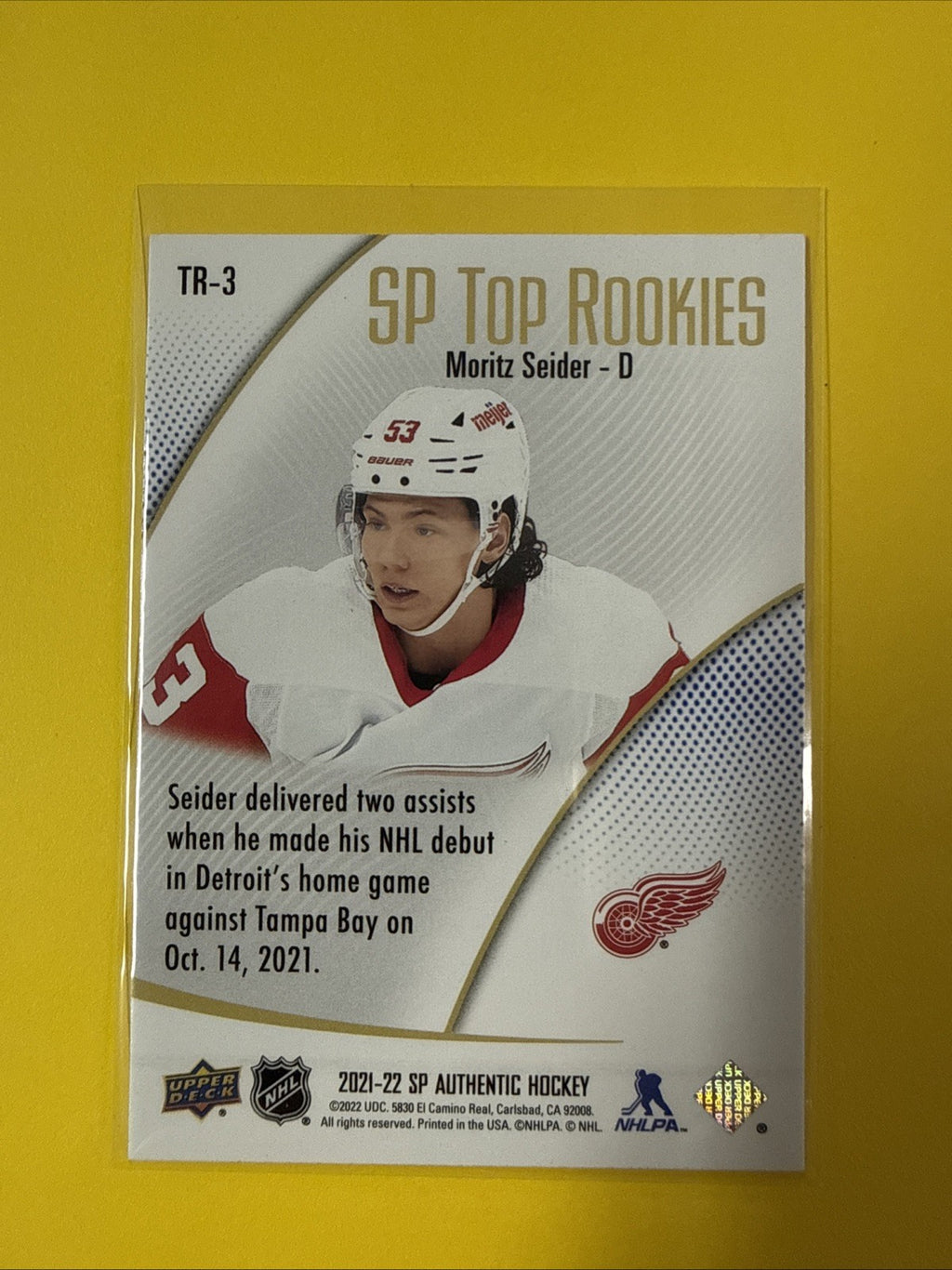Moritz Seider 2021/22 SP Authentic Rookie Card - back
