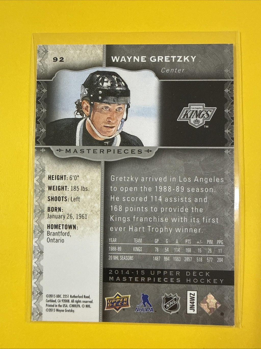 Wayne Gretzky 2014-15 UD Masterpieces Card No.92 - back